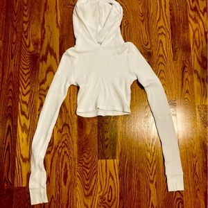 white ruched crop hoodie